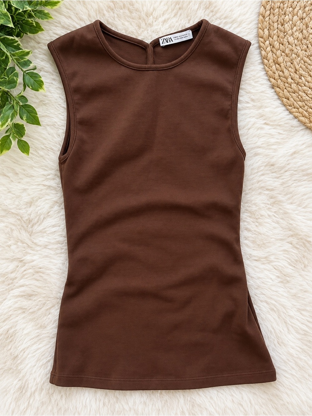 Zara Brown Sleeveless Fitted Tank Top